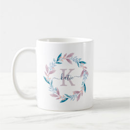 Lilac Watercolor Floral Wreath Monogramm Kaffeetasse