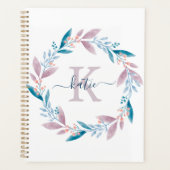 Lilac Watercolor Floral Wreath Monogramm Planer (Vorderseite)