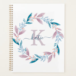 Lilac Watercolor Floral Wreath Monogramm Planer