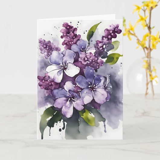 Lilac - Watercolor flowers Karte (Gelbe Blume)