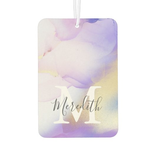 Lilac Watercolor Gold Abstrakter Monogrammname Autolufterfrischer (Rückseite)