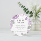 Lilac Watercolor Rose Kinderdusche Einladung (Stehend Vorderseite)