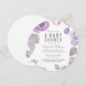 Lilac Watercolor Rose Kinderdusche Einladung (Vorne/Hinten)