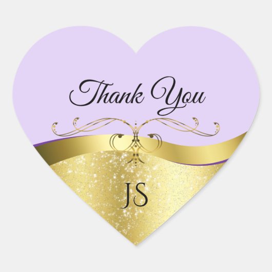 Lilac Wavy Gold mit Monogram Herz-Aufkleber (Vorderseite)