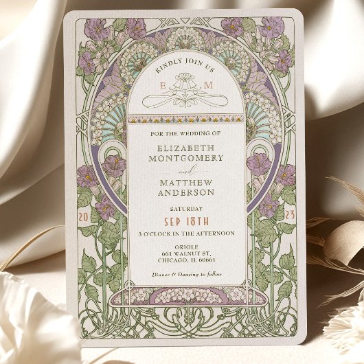 Lilac Wedding Invitations Art Nouveau by Mucha Einladung