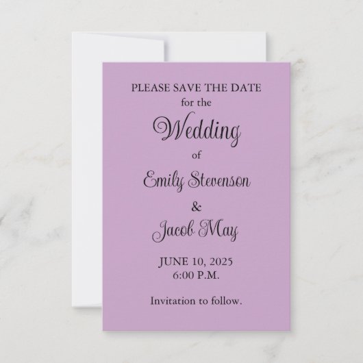 Lilac Wedding Save the Date Card (Vorderseite)