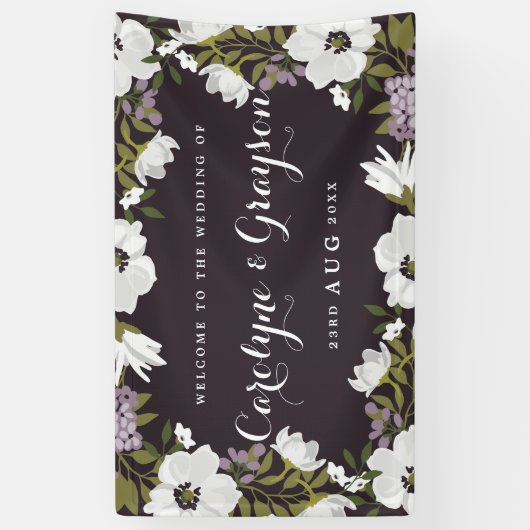 Lilac & White Anemone Blooms Wedding Banner (Vertikal)