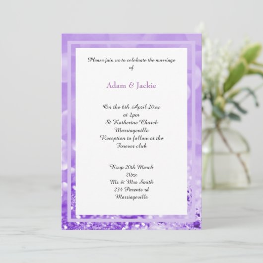 LILAC WHITE LAYER BOKEH PRINT WEDING INVITATION EINLADUNG (Stehend Vorderseite)