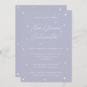 Lilac+White Script Scattered Stars New Year Party Einladung (Vorne/Hinten)