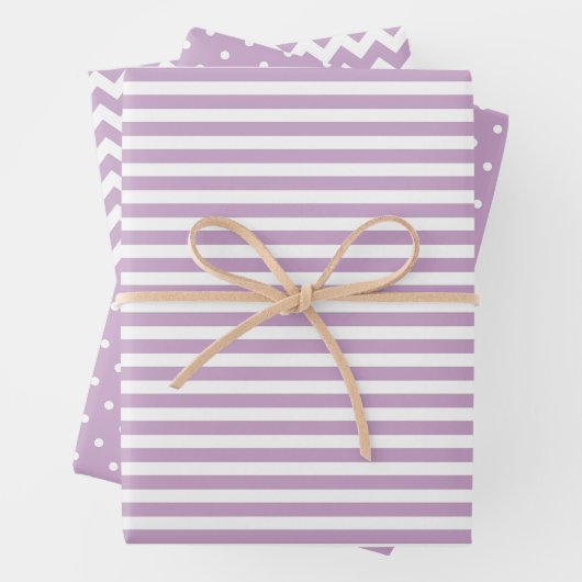 Lilac & White Stripes Polka Dot Zickzack Muster Geschenkpapier Set (Beispiel)