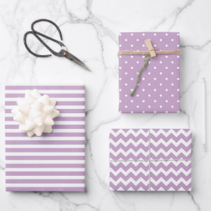 Lilac & White Stripes Polka Dot Zickzack Muster Geschenkpapier Set