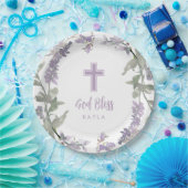 Lilac Wild Blume Wreath & Cross Taufe Gott segne Pappteller (Party)