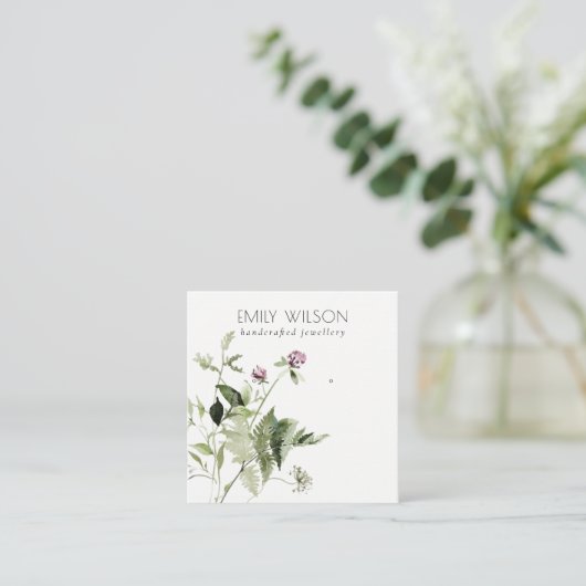 Lilac Wild Floral Fern Bunch Stuhl Earring Display Quadratische Visitenkarte (Stehend Vorderseite)