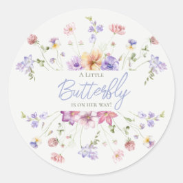 Lilac Wildblume Butterfly Baby Dusche Einladung Runder Aufkleber