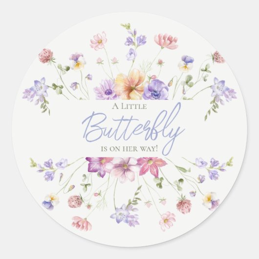 Lilac Wildblume Butterfly Baby Dusche Einladung Runder Aufkleber (Vorderseite)