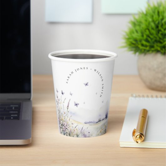 Lilac Wildblume Butterfly Field Landscape Wedding Pappbecher (InSitu)