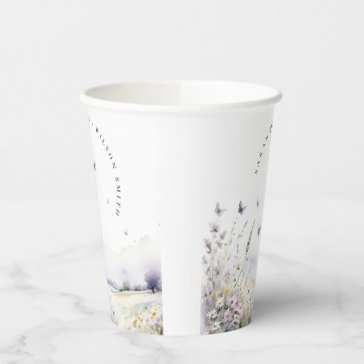 Lilac Wildblume Butterfly Field Landscape Wedding Pappbecher (Links)