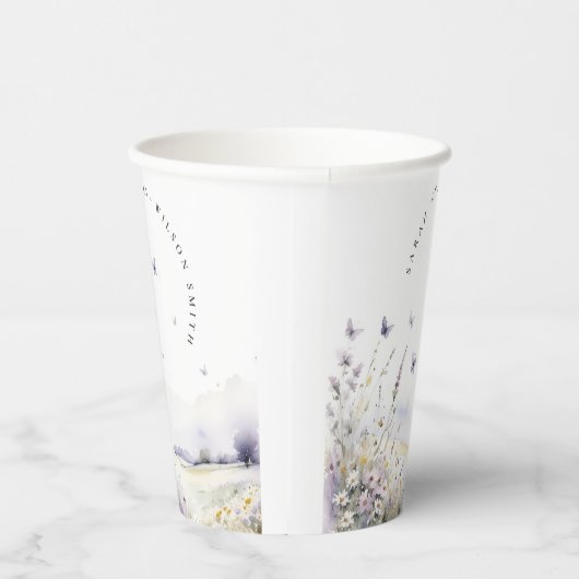 Lilac Wildblume Butterfly Field Landscape Wedding Pappbecher (Rechts)