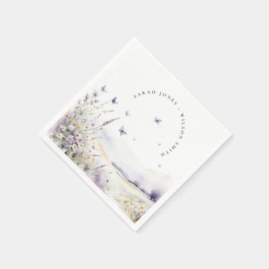 Lilac Wildblume Butterfly Field Landscape Wedding Serviette (Ecke)