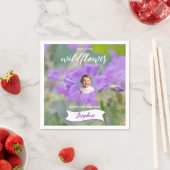 Lilac Wildblume Custom Baby Foto Happy Birthday Serviette (Beispiel)