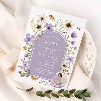 Lilac Wildblume Fairy First Birthday Garden Party Einladung