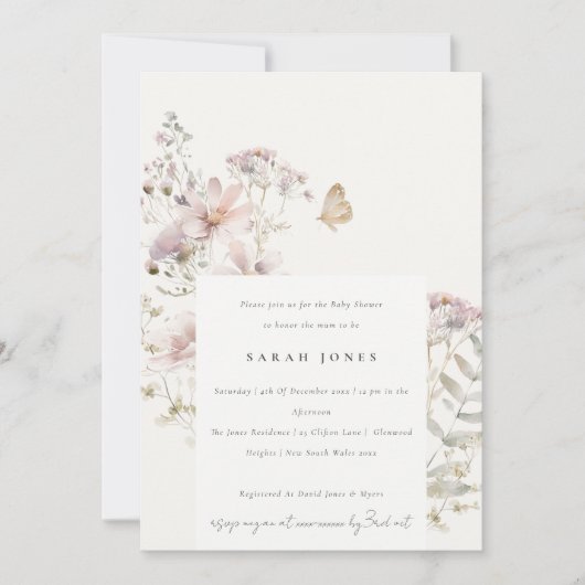 Lilac Wildblume Fern Botanical Baby Dusche Einladung (Vorderseite)