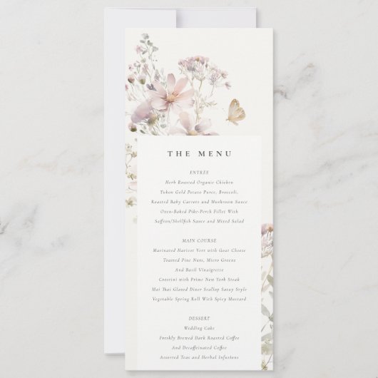 Lilac Wildblume Fern Botanical Wedding Menu Card Einladung (Vorderseite)