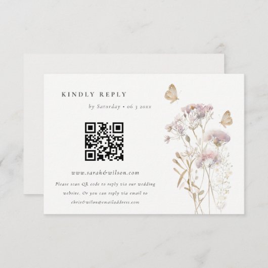 Lilac Wildblume Fern Foliage Wedding QR Code UAWG Begleitkarte (Vorne/Hinten)