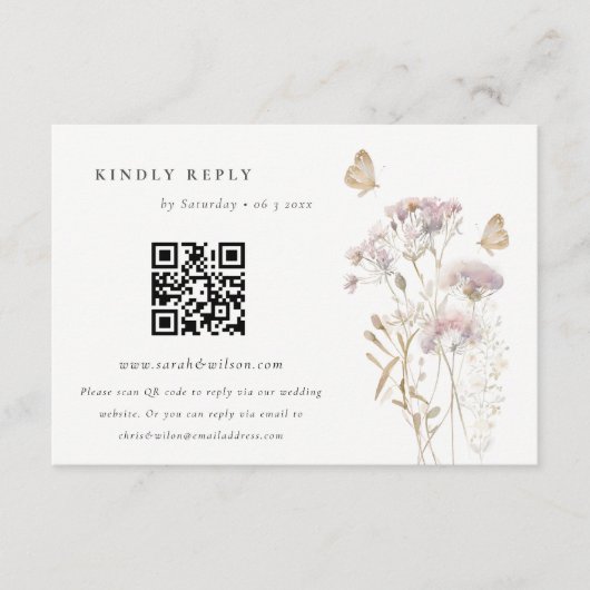 Lilac Wildblume Fern Foliage Wedding QR Code UAWG Begleitkarte (Vorderseite)