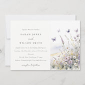 Lilac Wildblume Field Butterfly Landschaft Hochzei Einladung (Vorderseite)