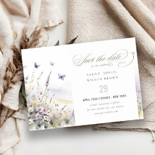 Lilac Wildblume Field Butterfly Landschaft Hochzei Save The Date