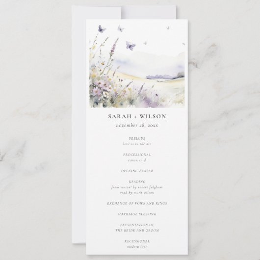 Lilac Wildblume Field Butterfly Wedding Program Einladung (Vorderseite)