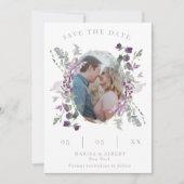 Lilac Wildblumen Oval Frame Wedding Foto Save The Date (Vorderseite)