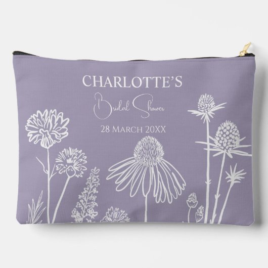 Lilac Wildblumen Sketched Floral Brautparty Zubehörtasche (Rückseite)