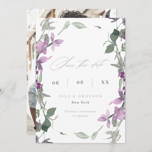 Lilac Wildblumen Wedding Foto Save the Date (Vorne/Hinten)