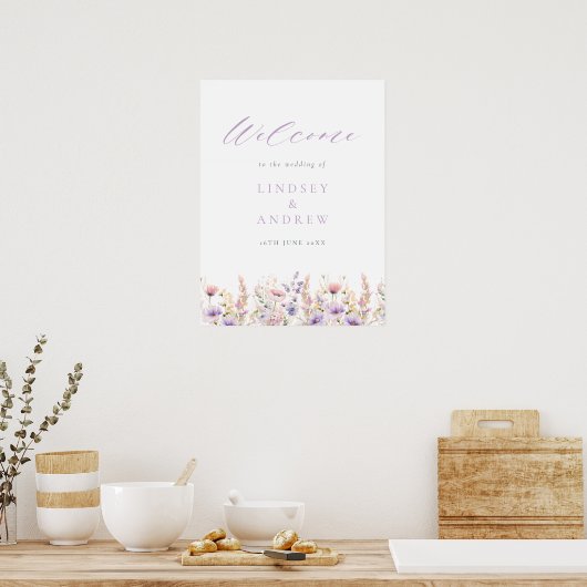 Lilac Wildblumen Wedding Welcome Poster (Küche)