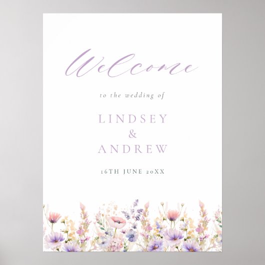 Lilac Wildblumen Wedding Welcome Poster (Vorne)