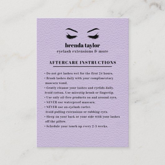 LILAC Wildleder Eyelash Browbar Aftercare Instruct Visitenkarte (Vorderseite)