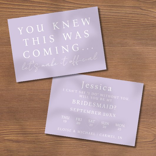 Lilac Will You Be My Bridesmaid Proposal Card Einladung
