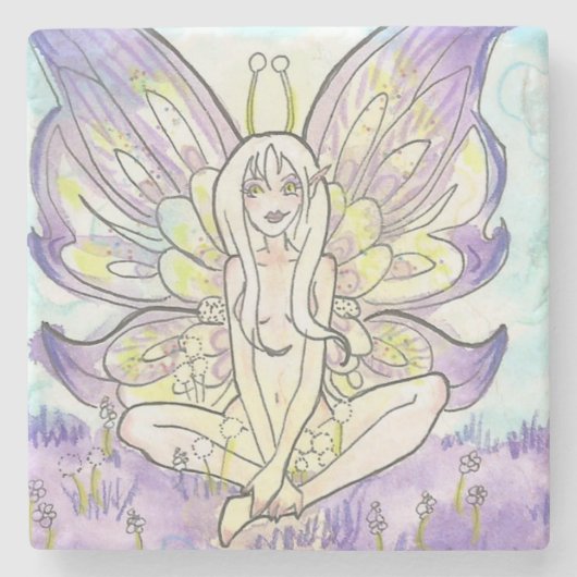 Lilac Wings Cartoon Haare Blume Stone Untersetzer (Vorderseite)