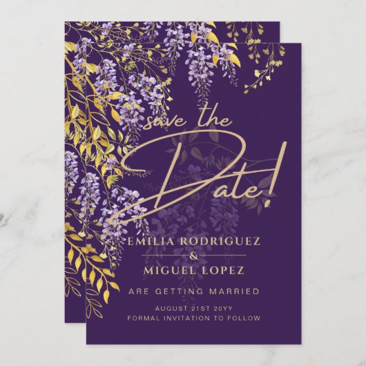 Lilac Wisteria Lila Wedding Save the Date Einladung (Vorne/Hinten)