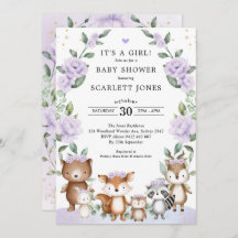 Lilac Woodland Animals Floral Wreath Baby Dusche