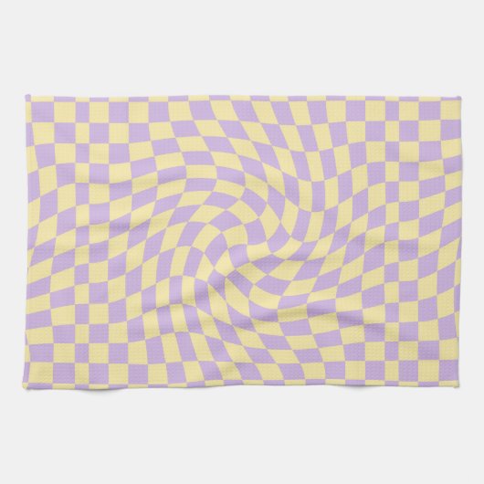 Lilac Yellow Pastor Warped Checkered Checkered Che Geschirrtuch (Horizontal)