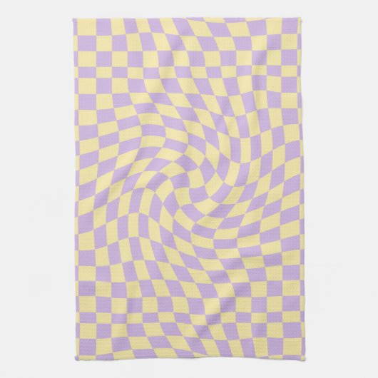 Lilac Yellow Pastor Warped Checkered Checkered Che Geschirrtuch (Vertikal)