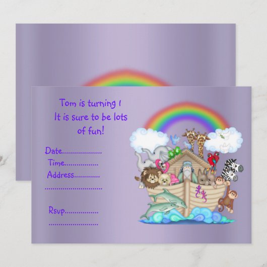 LILAC ZOO Einladung zum 1. Geburtstag (Vorne/Hinten)