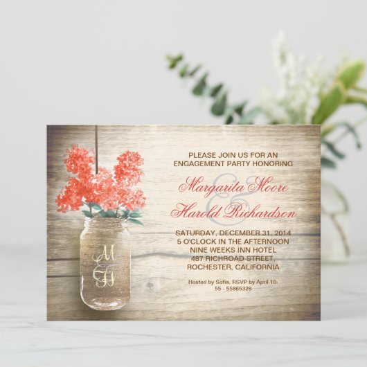 Lilacke in Mason Jar rustikale Verlobungsfeier ein Einladung (Stehend Vorderseite)