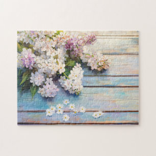 Lilacs and Daisis on Pastel Wood Puzzle