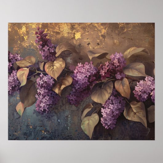 Lilacs auf Gold-Hintergrund-Ölgemälde Poster (Vorne)