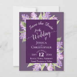 Lilacs & Calligrafy Lila Wedding Save the Date Magneteinladung