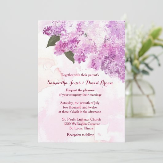 Lilacs Custom Wedding Einladung (Stehend Vorderseite)
